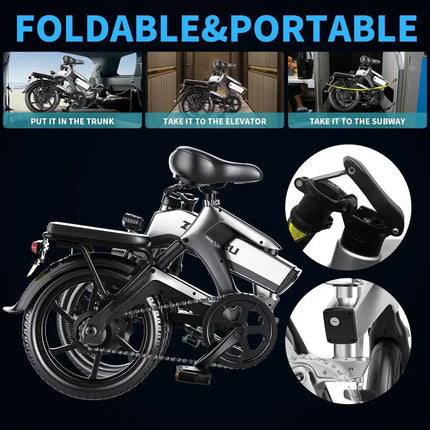 400W Electric Commuter Bike, Folding16'' Electric Bicycle with 48V 10Ah Battery