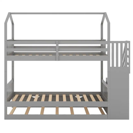 Multifunctional Twin over Twin House Bunk Bed with Staircase and Storage Space