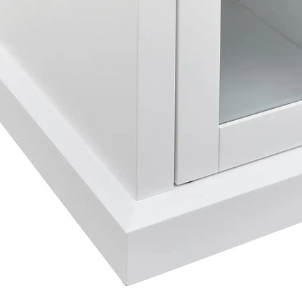 Modern Electric Fireplace TV Stand, Fit up to 55" Flat Screen TV with 2 Tempered Glass Storage Cabinet and Adjustable Shelves