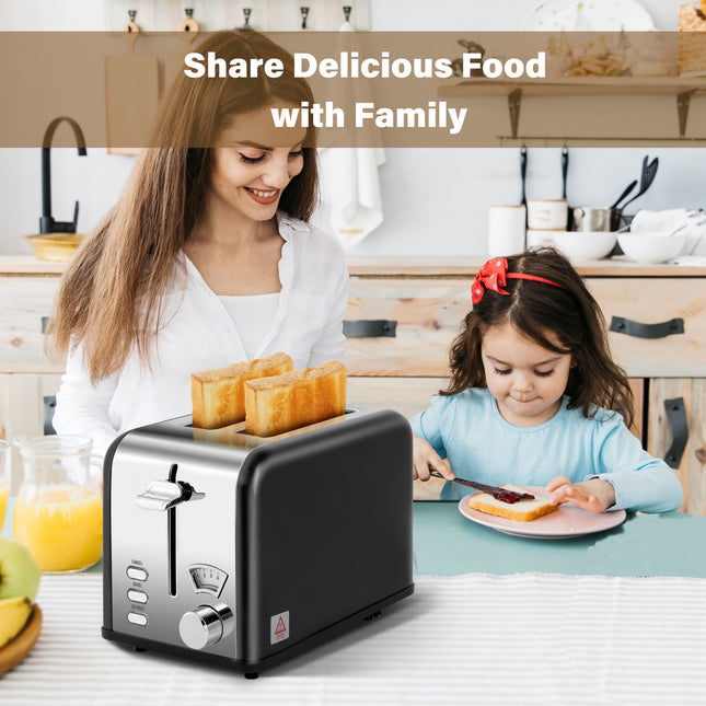 2-Slice Toaster with 1.5 inch Wide Slot, 5 Browning Setting and 3 Function: Bagel, Defrost & Cancel, Retro Stainless-Steel Style, Toast Bread Machine with Removable Crumb Tray, Black