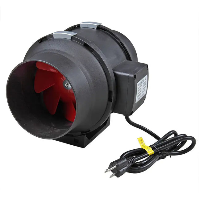 Ventilador de conducto en línea de 6 pulgadas 395 CFM para ventilación, ventilador de escape con soporte, negro rojo