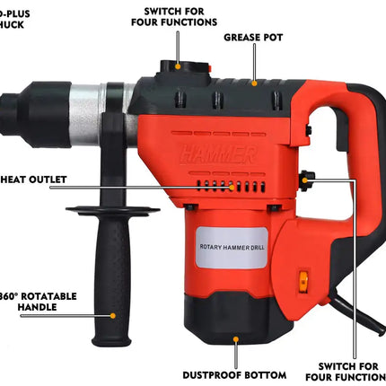 Rotary Hammer 1100W 1-1/2" SDS Plus Rotary Hammer Drill 3 Functions