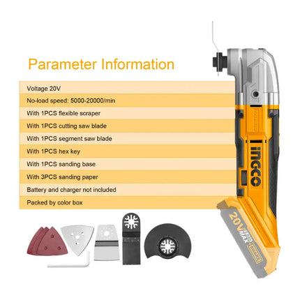 INGCO 20V Cordless DIY Oscillating Tool Kit with 8 PCS Accessory Kit (Tool only) CMLI2001A