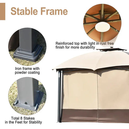 10ft W*12ft L Outdoor Double Vents Gazebo - Brown