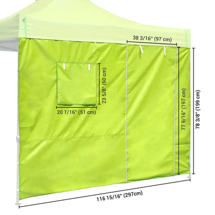 10x10ft EZ Canopy Gazebo Silver Coated Side Wall With Windows & Door/Green Glow