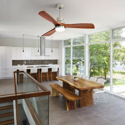 Ceiling Fan with Lights; 52" Ceiling Fan with Remote Control; Noiseless Reversible DC Motor and 3 Wood Blades; Timer; 6 Speed for Patio Bedroom; Office; Light Brown