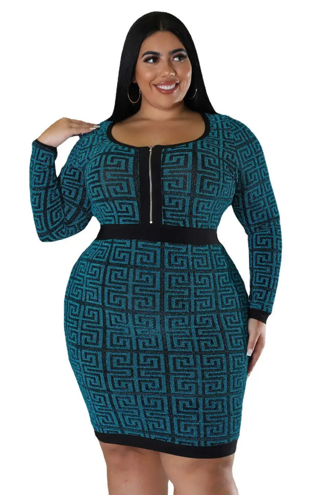 Woman Plus Size Women's Stretch Geometric Tunic Dress