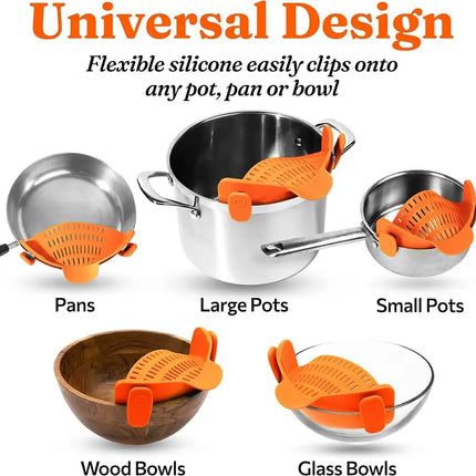 Kitchen Snap N Strain Pot Strainer and Pasta Strainer - Adjustable Silicone Clip On Strainer for Pots, Pans, and Bowls - Gray