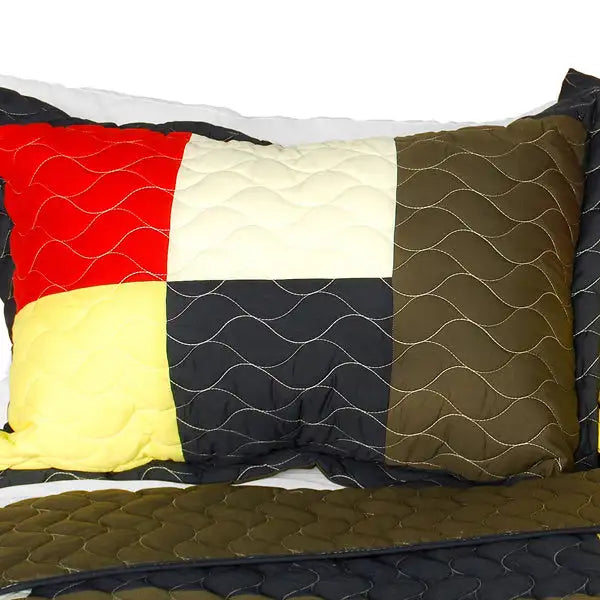 [Time and Tide] 3PC Vermicelli-Quilted Patchwork Quilt Set (Full/Queen Size)