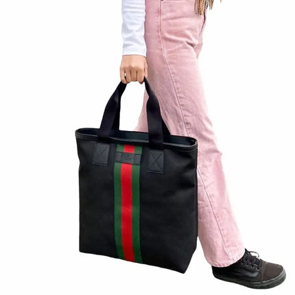 NEW Gucci Black Web Stripe Canvas Tote Shoulder Bag