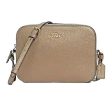 NEW Coach Beige Metallic Leather Mini Camera Crossbody Bag