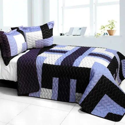 [Purple Roadster] 3PC Vermicelli - Quilted Patchwork Quilt Set (Full/Queen Size)