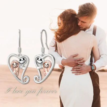925 Sterling Silver Nightmare Before Christmas Earrings for Women Jack Skellington Dangle Earrings Jack and Sally Skull Jewelry