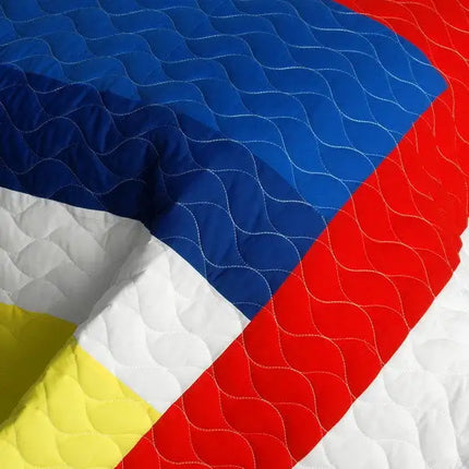 [Marionnaud] Vermicelli-Quilted Patchwork Geometric Quilt Set Full/Queen