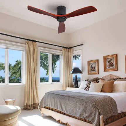 Ceiling Fan ; Remote Control; 52" Matte Black Indoor Outdoor Wood Ceiling Fan with 3 Fan Blades; Noiseless Reversible DC Motor for Patio Living Room; Bedroom; Office; Matte Black