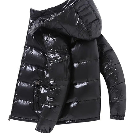 2022 Winter Men Puffer Jackets Bubble Padded Clothes Shiny Detachable Hat Warm Black Waterproof No Wash Jackets Man Down Coats