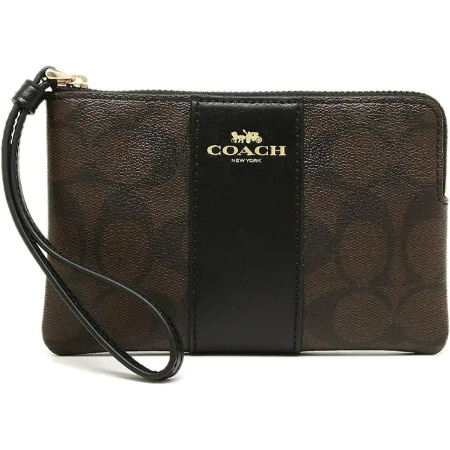 NEW Coach Brown Corner Zip Monogram Signature Canvas Wristlet Clutch Bag