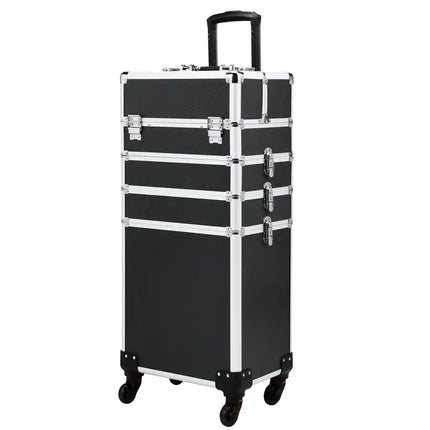 4-in-1 Makeup Travel Case with 360° Rolling Wheels, Locks, Keys and Adjustable Dividers, Black XH
