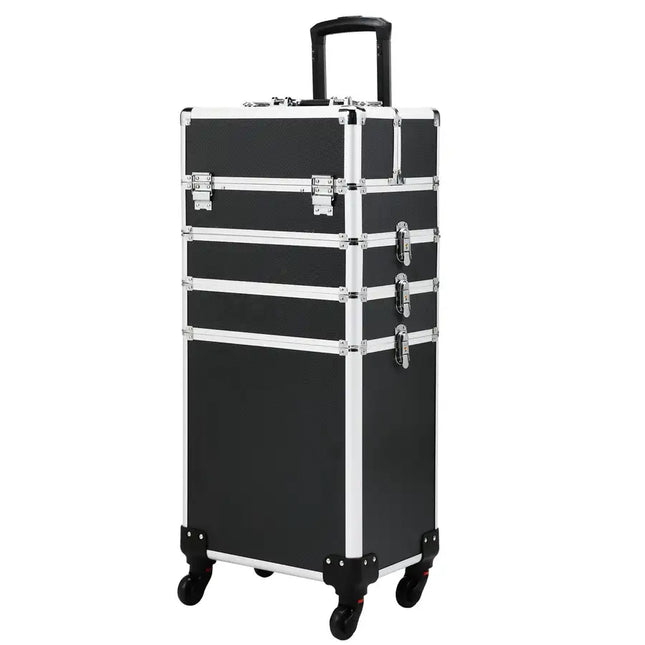 4-in-1 Makeup Travel Case with 360° Rolling Wheels, Locks, Keys and Adjustable Dividers, Black XH