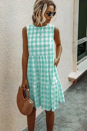 Plaid Printed A-Line Midi Dress