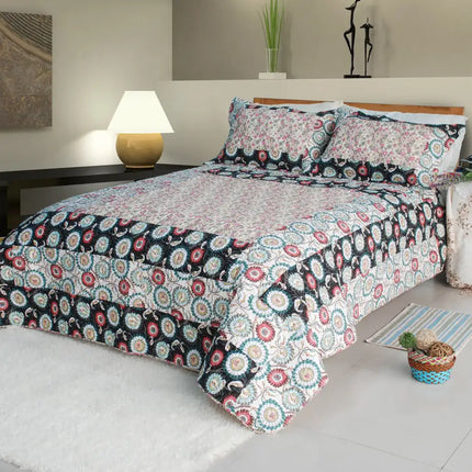 [Alice and Flower] Cotton 2PC Floral Vermicelli-Quilted Patchwork Quilt Set (Twin Size)