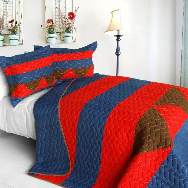 [Love Westlife] 3PC Vermicelli-Quilted Patchwork Quilt Set (Full/Queen Size)