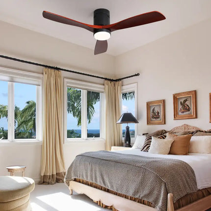 Ceiling Fan with Lights; Remote Control; 52" Matte Black Indoor Outdoor Wood Ceiling Fan with 3 Fan Blades; Noiseless Reversible DC Motor for Patio Living Room; Bedroom; Office; Matte Black
