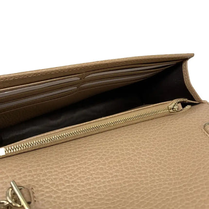 NEW Gucci Beige Interlocking G Clutch Wallet On Chain Crossbody Shoulder Bag