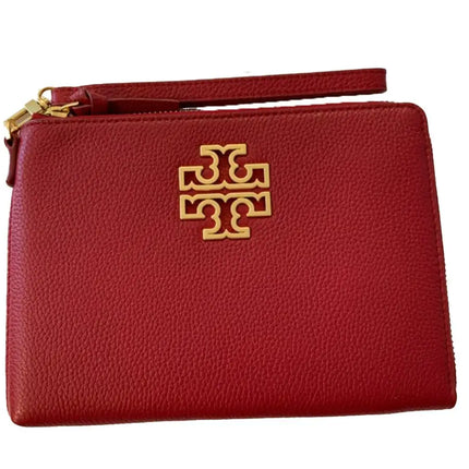 NEW Tory Burch Red Redstone Britten Large Zip Leather Pouch Clutch Bag