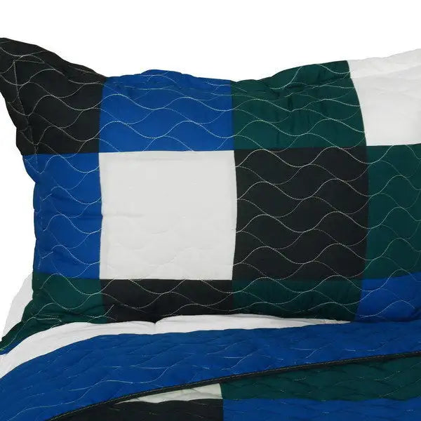 [Moment] Vermicelli-Quilted Patchwork Geometric Quilt Set Full/Queen