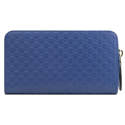 NEW Gucci Blue Micro GG Guccissima Leather Zip Around Wallet Clutch Bag