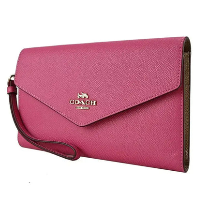 NEW Coach Pink Travel Crossgrain Leather Envelope Wallet Clutch Bag