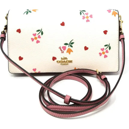 NEW Coach White Anna Foldover Heart Petal Canvas Clutch Crossbody Bag