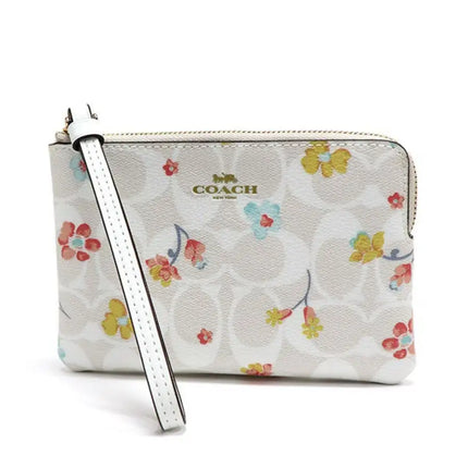 NEW Coach White Corner Zip Mystical Floral Print Monogram Signature Canvas Wristlet Clutch Bag