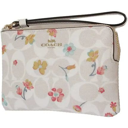 NEW Coach White Corner Zip Mystical Floral Print Monogram Signature Canvas Wristlet Clutch Bag