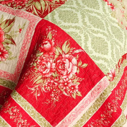 [Chinese Wedding] Cotton 3PC Vermicelli-Quilted Striped Printed Quilt Set (Full/Queen Size)