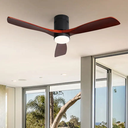 Ceiling Fan with Lights; Remote Control; 52" Matte Black Indoor Outdoor Wood Ceiling Fan with 3 Fan Blades; Noiseless Reversible DC Motor for Patio Living Room; Bedroom; Office; Matte Black