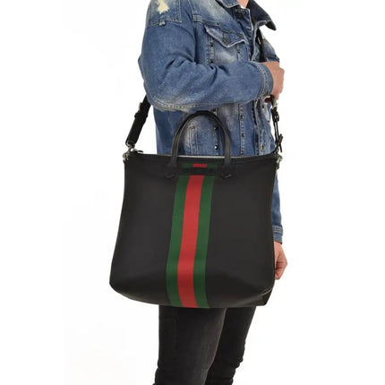 NEW Gucci Black Web Stripe Canvas Tote Crossbody Bag