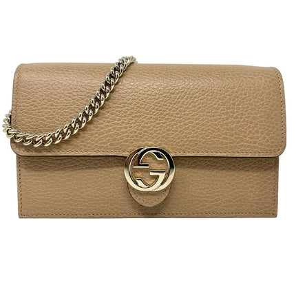 NEW Gucci Beige Interlocking G Clutch Wallet On Chain Crossbody Shoulder Bag