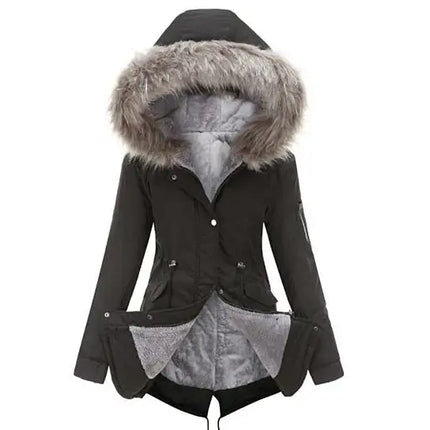 Women's Drawstring Hooded Fleece Outdoor Cotton Coat