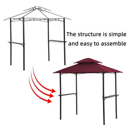 Outdoor Grill Gazebo 8 x 5 Ft, Shelter Tent, Double Tier Soft Top Canopy and Steel Frame with hook and Bar Counters,Burgundy YK - Vickie Lynn's