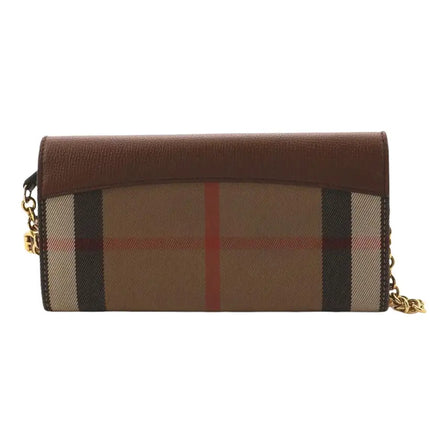 NEW Burberry Brown Henley House Check Leather Clutch Crossbody Bag