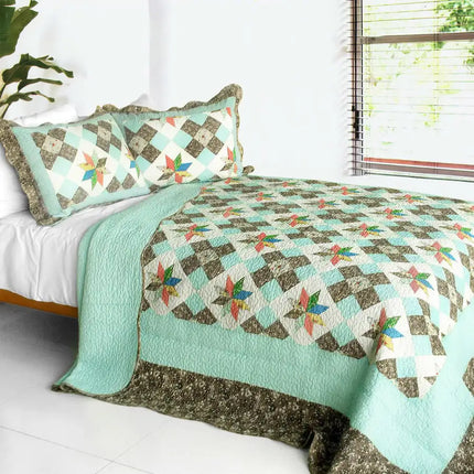 [Deep in My Heart] 3PC Cotton Vermicelli-Quilted Printed Quilt Set (Full/Queen Size)