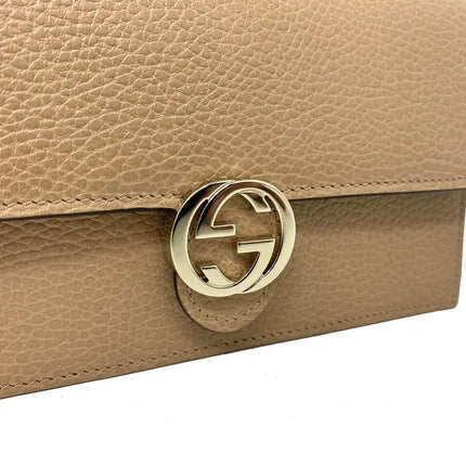 NEW Gucci Beige Interlocking G Clutch Wallet On Chain Crossbody Shoulder Bag