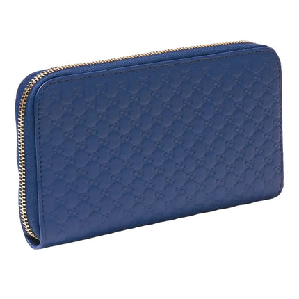 NEW Gucci Blue Micro GG Guccissima Leather Zip Around Wallet Clutch Bag