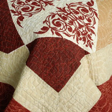 [Bumper Harvest] Cotton 3PC Vermicelli-Quilted Striped Printed Quilt Set (Full/Queen Size)