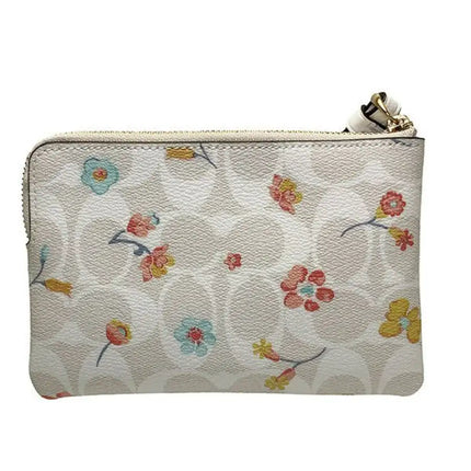 NEW Coach White Corner Zip Mystical Floral Print Monogram Signature Canvas Wristlet Clutch Bag