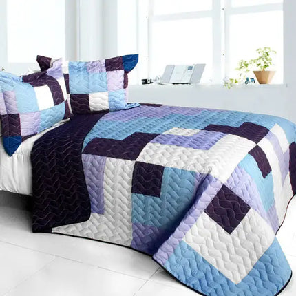 [Purple Whirlies] 3PC Vermicelli - Quilted Patchwork Quilt Set (Full/Queen Size)