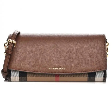 NEW Burberry Brown Henley House Check Leather Clutch Crossbody Bag