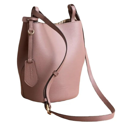 NEW Burberry Pink Haymarket Lone Small Leather Crossbody Bucket Bag